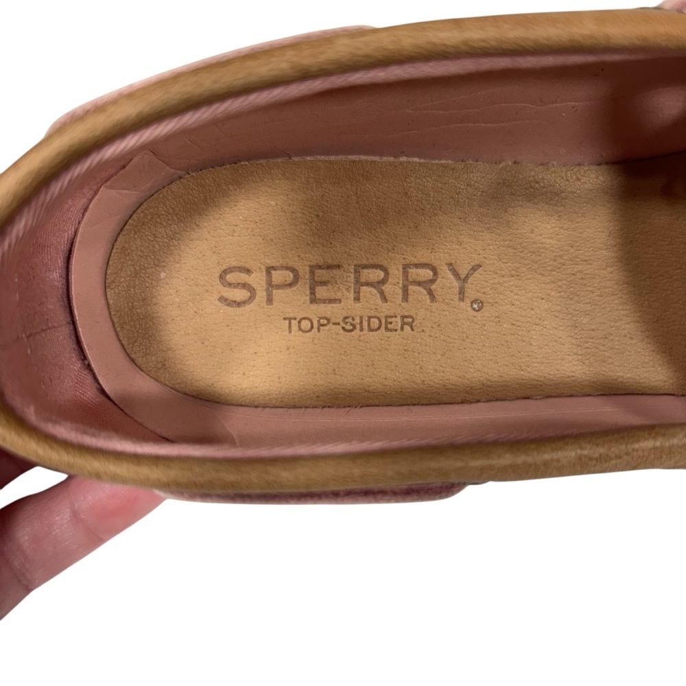 Sperry Top-Sider O 2-Eye Seersucker Print Pink & White Stripe Boat Shoe Size 9 - Picture 8 of 11